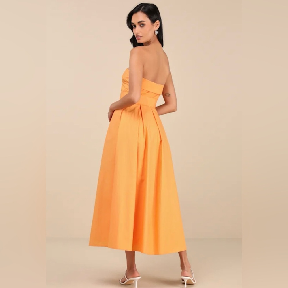 Lulus Trendsetting Choice Orange Strapless Midi Dress with pockets. NWT. Small - Picture 3 of 6